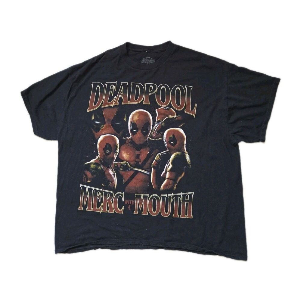 Marvel Deadpool Wolverine Merc With a Mouth Black Graphic T Shirt Mens 2XL GUC